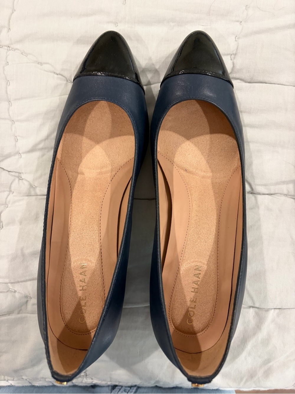 Cole Haan Classic Navy and Black Cap-Toe Low Heel Pumps - Women - Picture 3 of 4